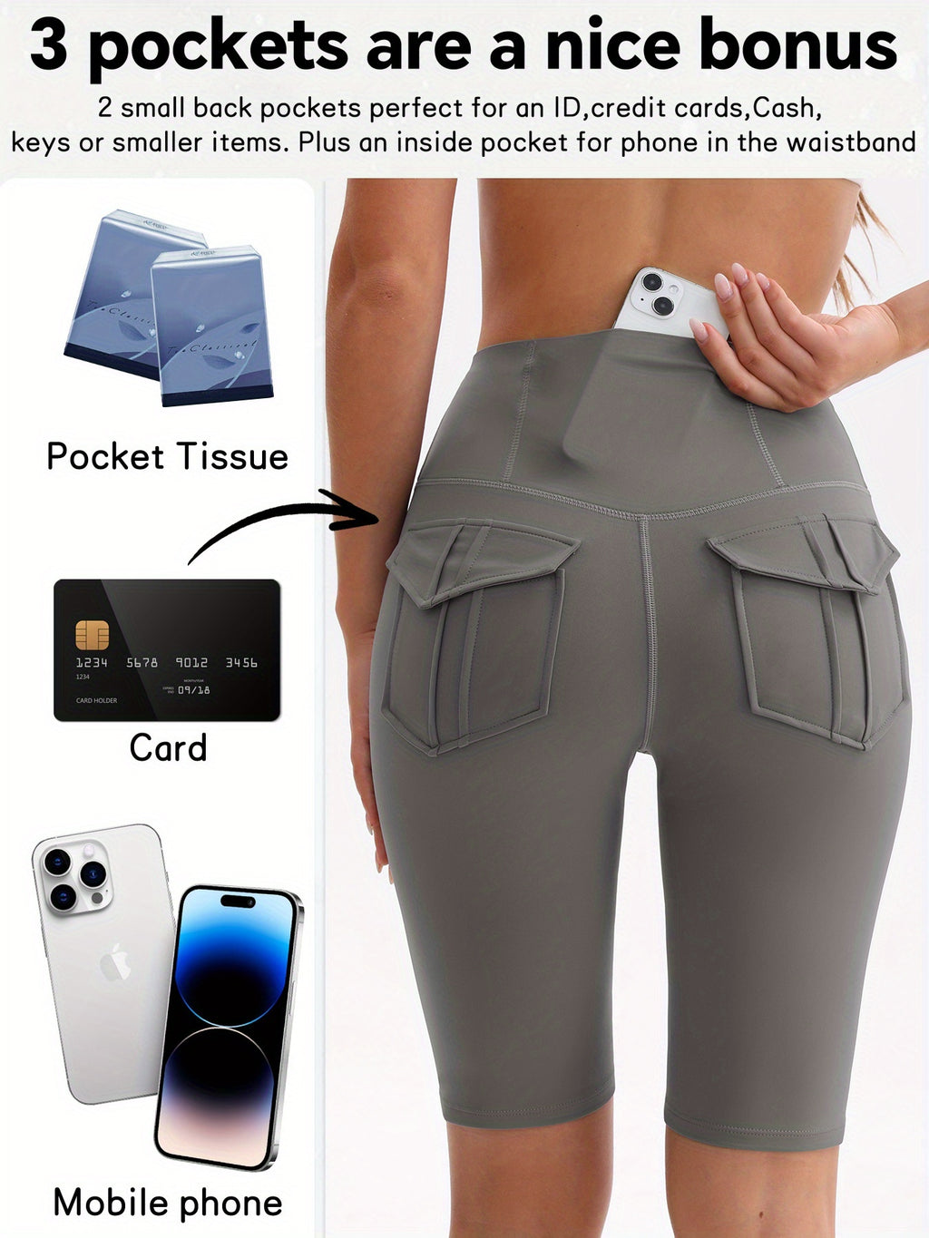 Nylon Spandex Biker Shorts 5-Pack for Women, High-Waist Stretch Workout Shorts with Two Back Pockets for Yoga, Running and Casual Wear