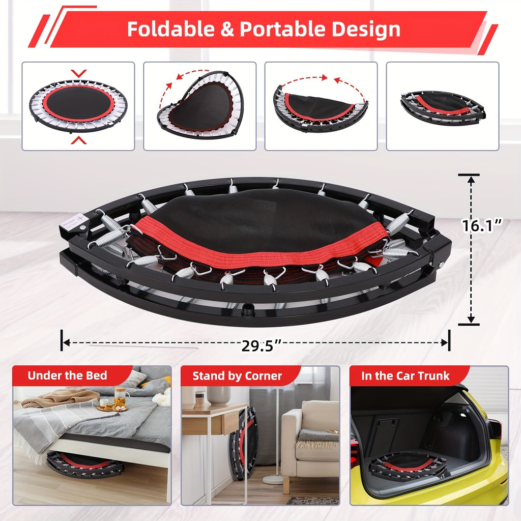 40-Inch Foldable Fitness Trampoline for Adults, Compact Indoor Exercise Rebounder for Home Gym Cardio Sessions and Everyday Workout Routines