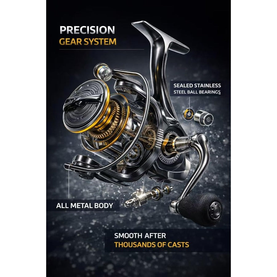 High-Speed Spinning Fishing Reel with Sturdy Handle and Strong Braking System, 500, 1000 or 3000 Sizes for Freshwater and Saltwater Angling