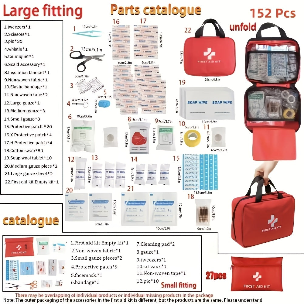 152-Piece First Aid Kit in Red, Compact Emergency Preparedness Set with Listed Waterproof Design for Home, Office and Vehicle Supply Storage