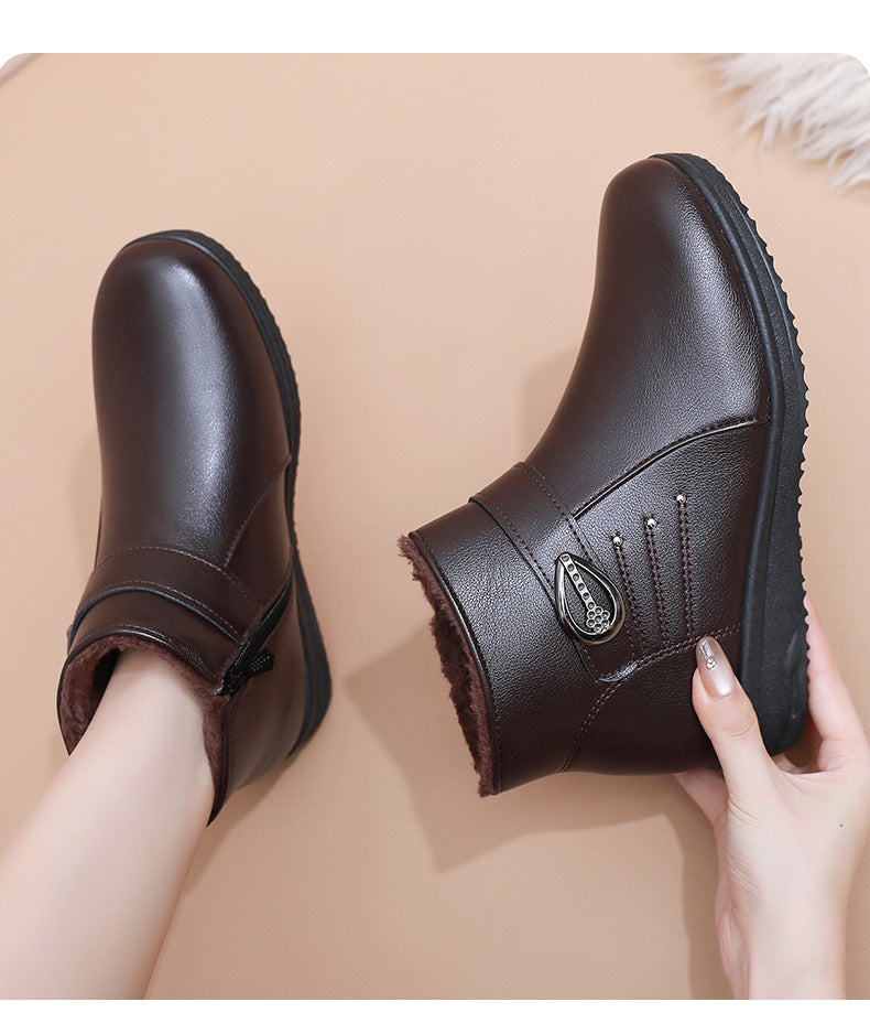 Women's Fleece-Lined Short Winter Boots with Soft Soles, Warm Everyday Footwear for Mature Women in Red, Dark Brown or Black, US Sizes 5-8
