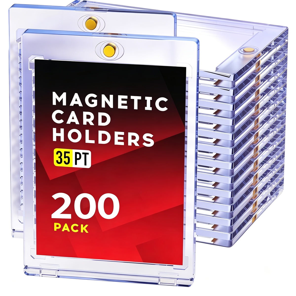 35pt Magnetic Card Holders with Ultra-Thin Hard Plastic Design, Single-Touch Cases for Baseball, Football and Trading Cards, 25 to 400 Pack Options