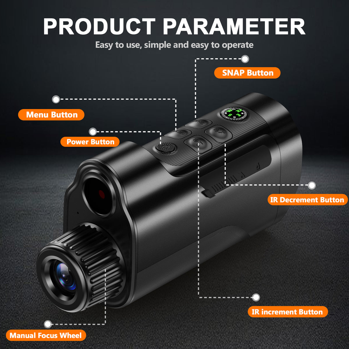 1080P Night Vision Monocular with 2-Inch Screen, 10X Digital Zoom, 5W Infrared and 2700mAh Rechargeable Battery for Hunting and Wildlife Observation