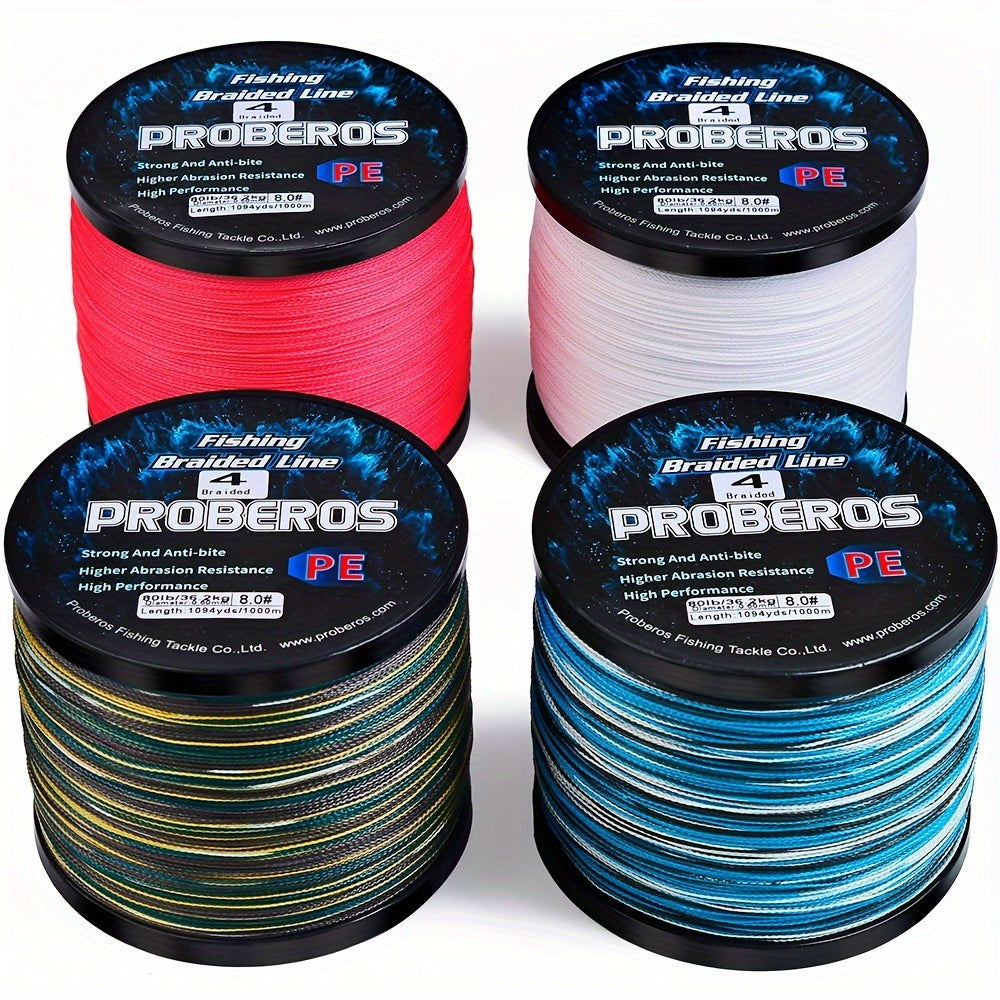 1094-Yard Braided Fishing Line with 4-Strand Construction, Abrasion Resistance and Listed Zero Stretch, 6–80 lb Test in Gray, Green and Camouflage Options
