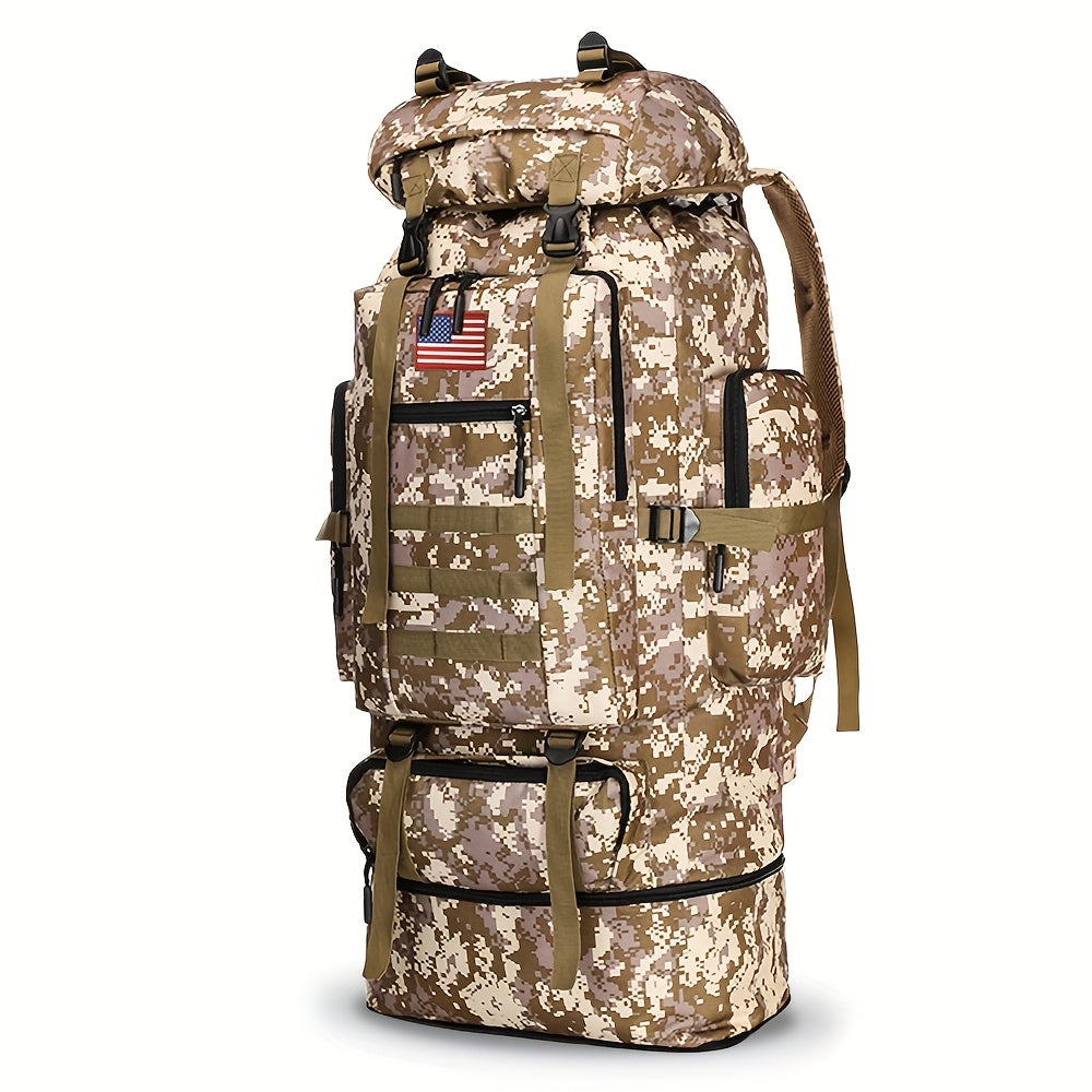 100L Tactical Backpack for Hiking and Travel, Large-Capacity Outdoor Pack with Multiple Compartments and Shoulder Straps in Green, Gray or Desert