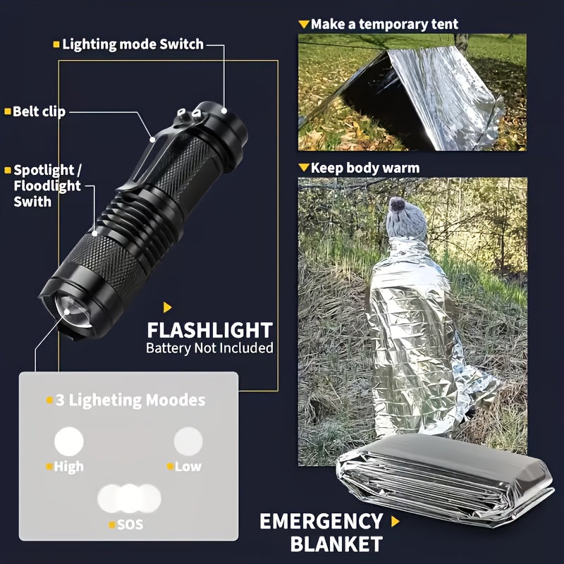 28-in-1 Survival Equipment Set with Tactical Knife and Outdoor Tools, Magnesium Rod and Flint for Hiking Adventures and Father's Day Gifts