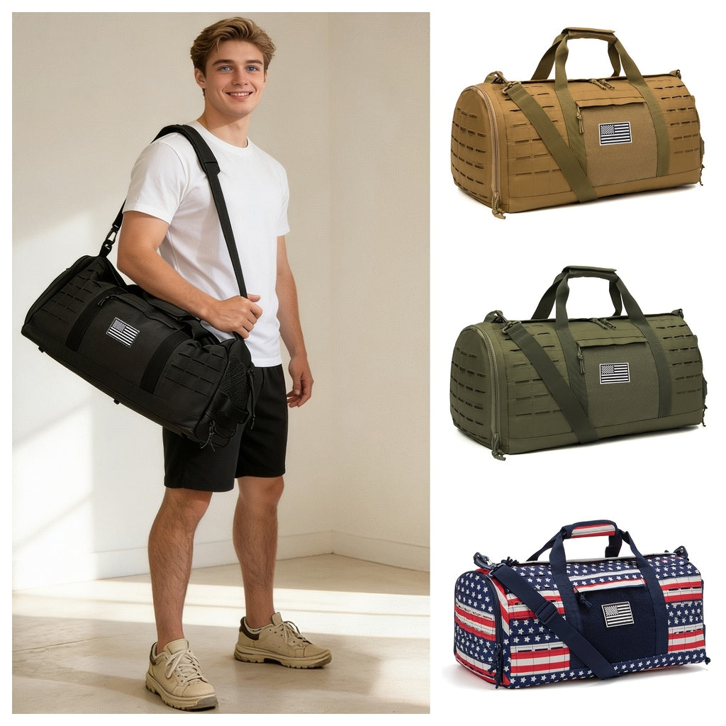 40L Tactical Duffel Bag with Shoe Compartment and MOLLE, Heavy-Duty Gym Weekender for Men's Sports Gear, Work and Outdoor Camping Travel