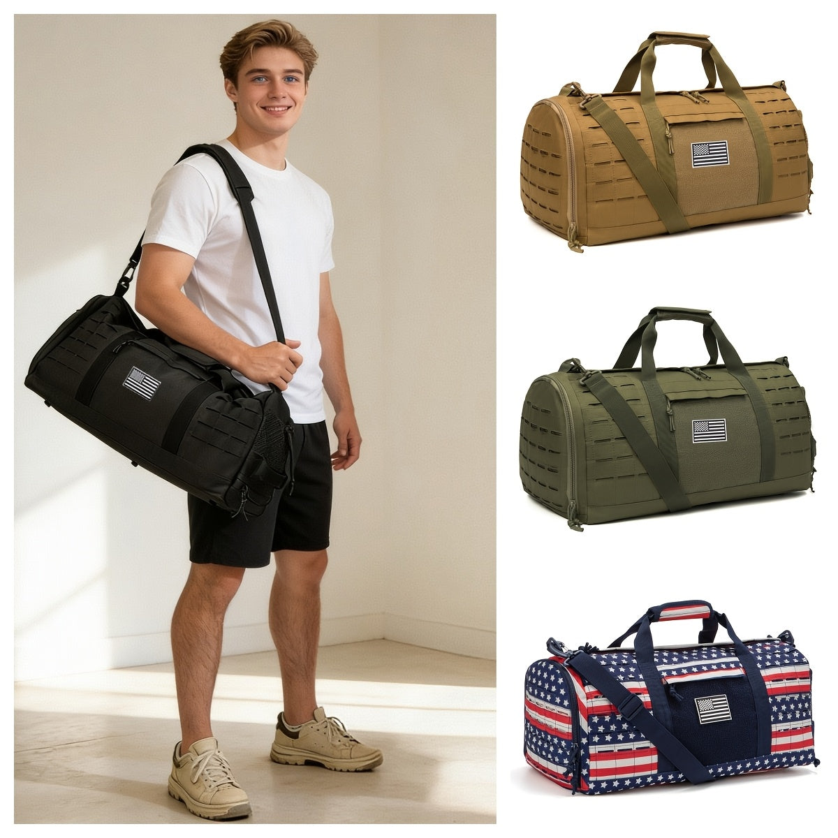 40L Tactical Duffel Bag with Shoe Compartment and MOLLE, Heavy-Duty Gym Weekender for Men's Sports Gear, Work and Outdoor Camping Travel