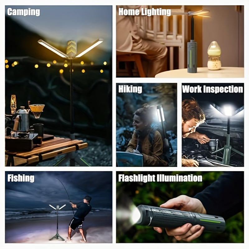 3000-Lumen Camping Light in Green, Zanoid Rechargeable Work Light with 8000mAh Battery, Three Adjustable LED Heads and 3.4-Foot Telescopic Tripod