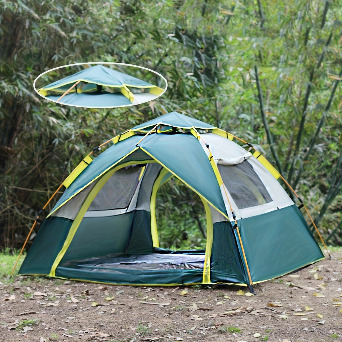 4-Person Pop-Up Camping Tent with Insect Net and Zipper Closure, Automatic Outdoor Sunshade Shelter in White and Green Color Options
