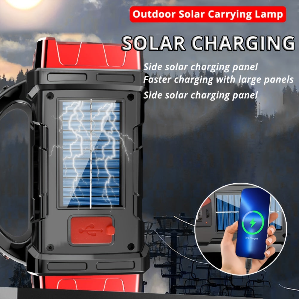 Solar Rechargeable Lantern Flashlight with 1800mAh Battery, USB Charging, 4-Mode COB Work Light & Emergency Power Bank for Camping