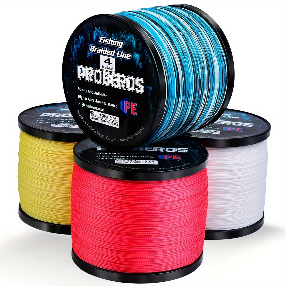 1094-Yard Braided Fishing Line with 4-Strand Construction, Abrasion Resistance and Listed Zero Stretch, 6–80 lb Test in Gray, Green and Camouflage Options