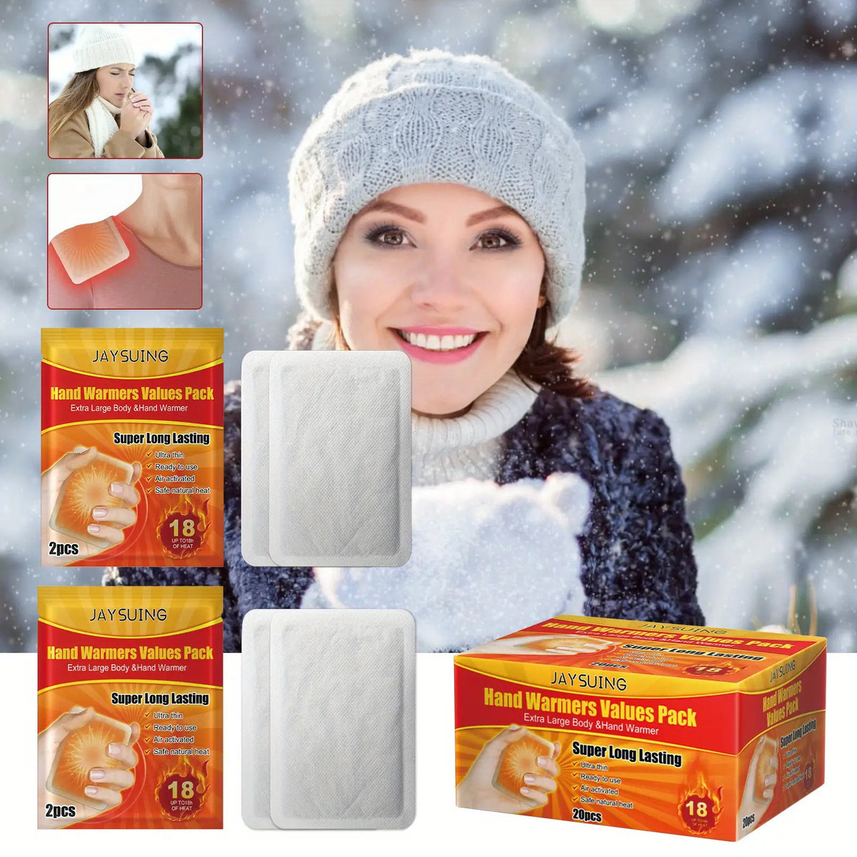 Odorless Hand Warmers 20-Pack with Listed 10-Hour Warmth, Portable Breathable Warmers for Winter Travel and Cold-Weather Outdoor Activities