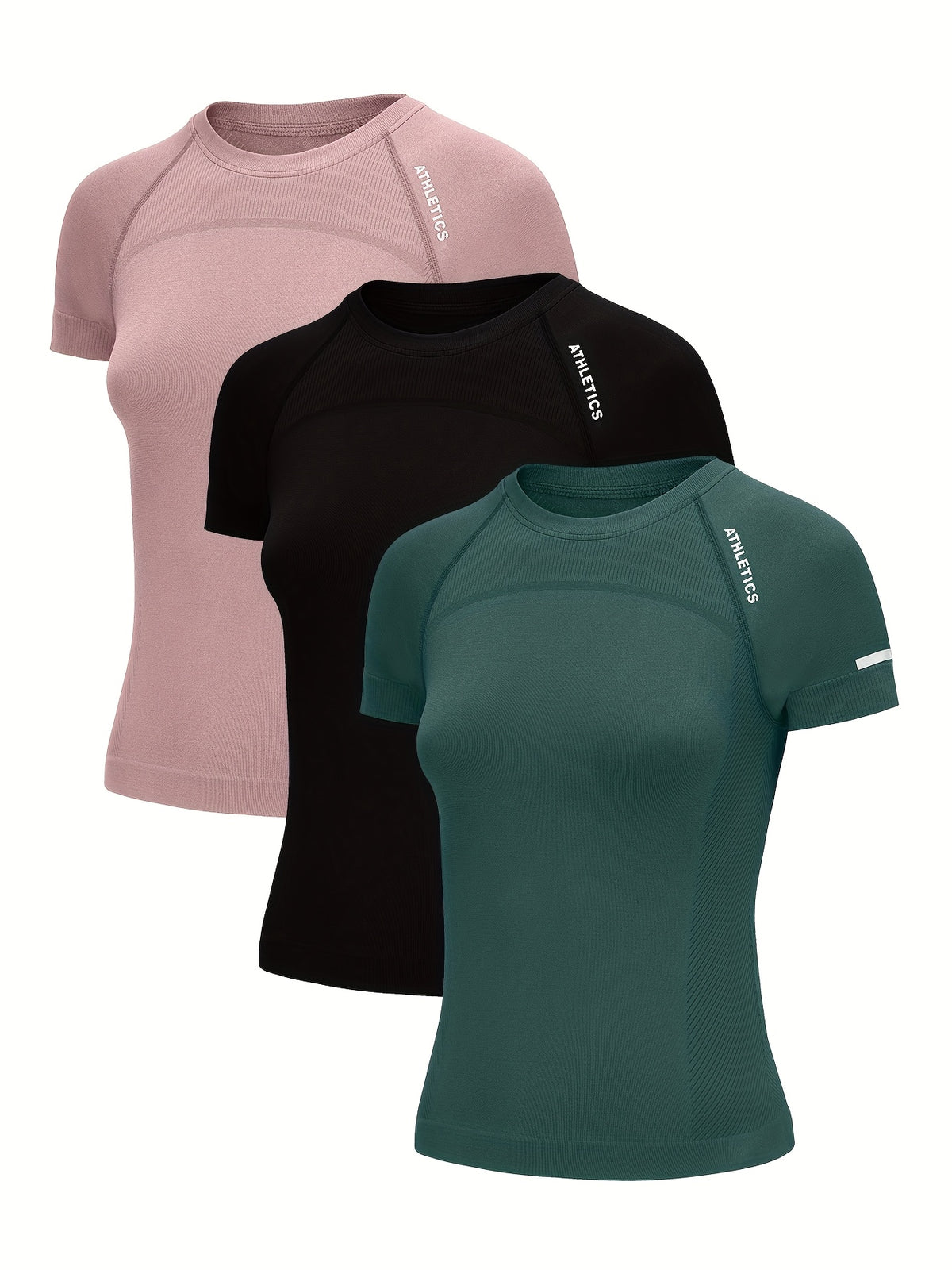 3-Pack Women's Workout T-Shirts for Running and Yoga, Short-Sleeve Crew-Neck Letter Print Athletic Tops in Four Color Combinations