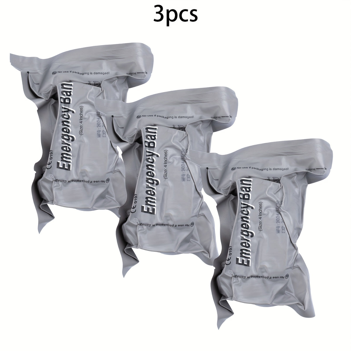 4-Inch Emergency Trauma Bandages, Vacuum-Sealed First Aid Supply Refills in 3-Pack or 6-Pack Options for Home and Outdoor Preparedness