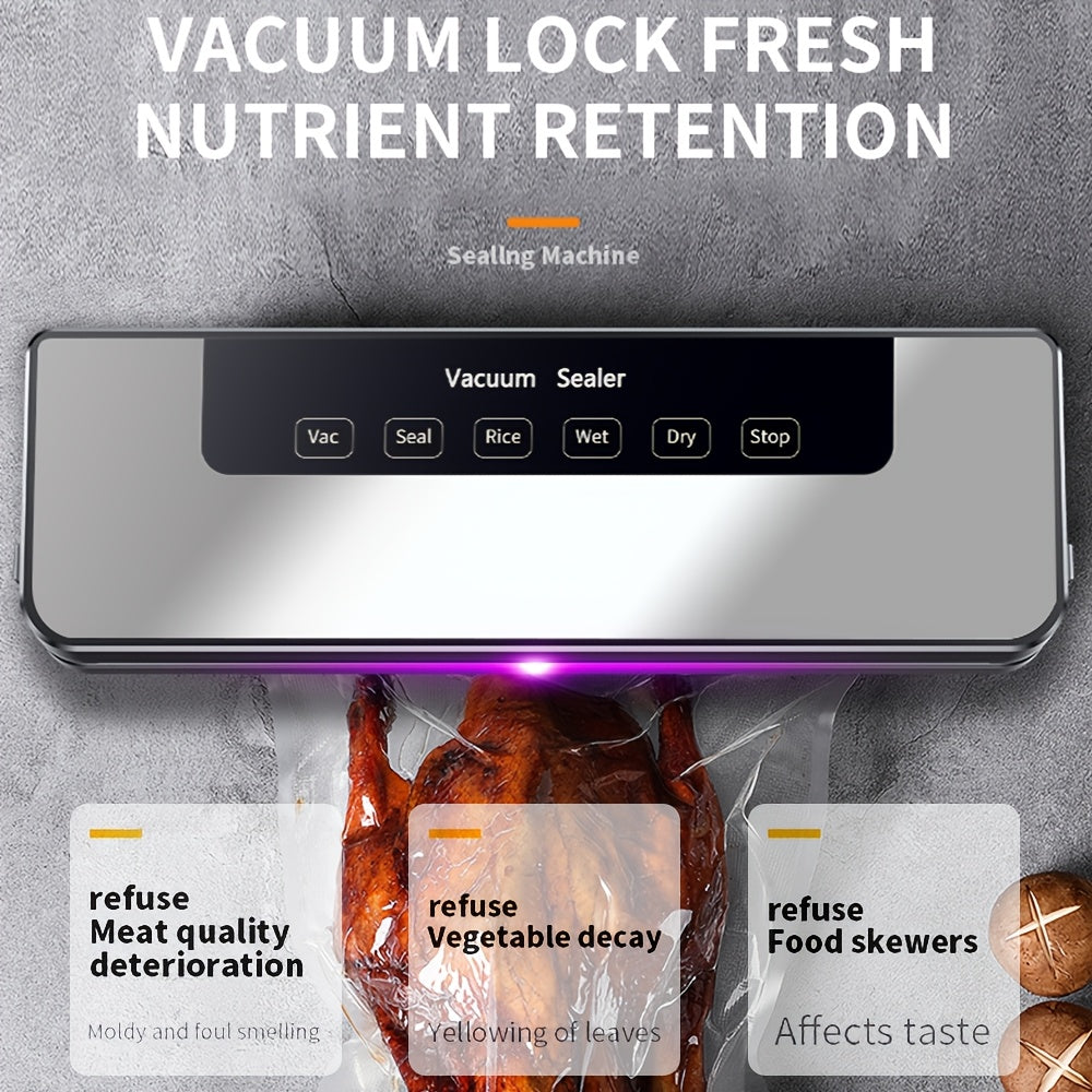 65kPa Food Vacuum Sealer with Wet and Dry Modes, 40 Storage Bags and External Vacuum Hose for Home Kitchen Portion Packing and Camping Meal Prep