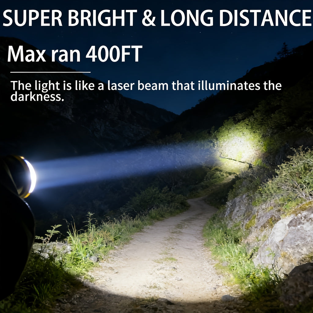 2400mAh Rechargeable LED Flashlight with Zoom and Adjustable Brightness, Portable Handheld Outdoor Light in Single or Two-Piece Options