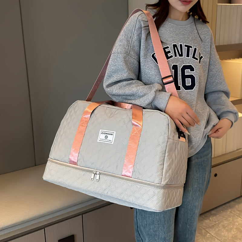 Travel Gym Duffel Bag with Dry-Wet Separation and Double-Sided Pockets, Shoulder and Crossbody Weekender for Fitness Gear and Short Trips