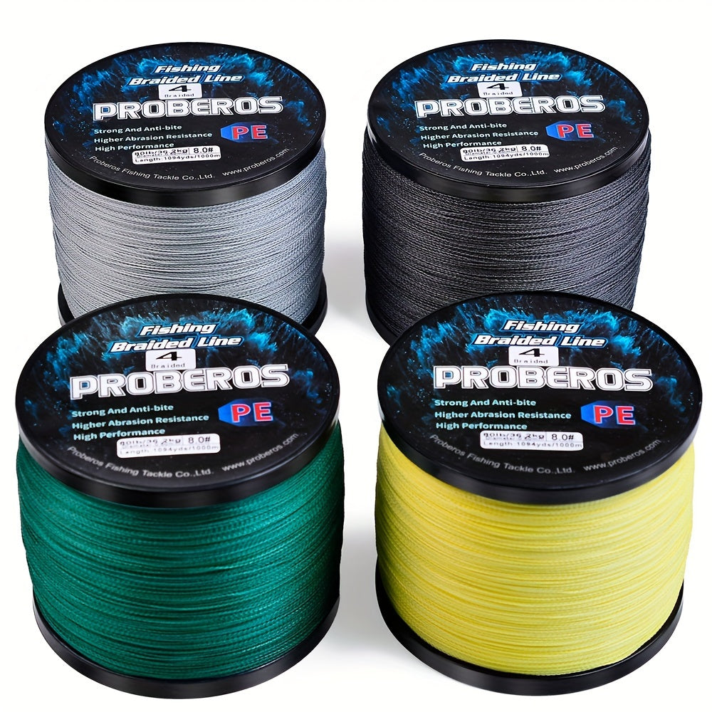 1094-Yard Braided Fishing Line with 4-Strand Construction, Abrasion Resistance and Listed Zero Stretch, 6–80 lb Test in Gray, Green and Camouflage Options