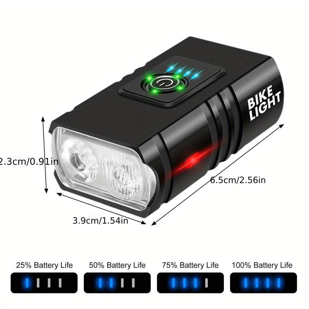 USB-C Rechargeable Bicycle Lights with Six Front Modes and Battery Display, 1, 2 or 3 Piece Options Including No-Taillight Selections