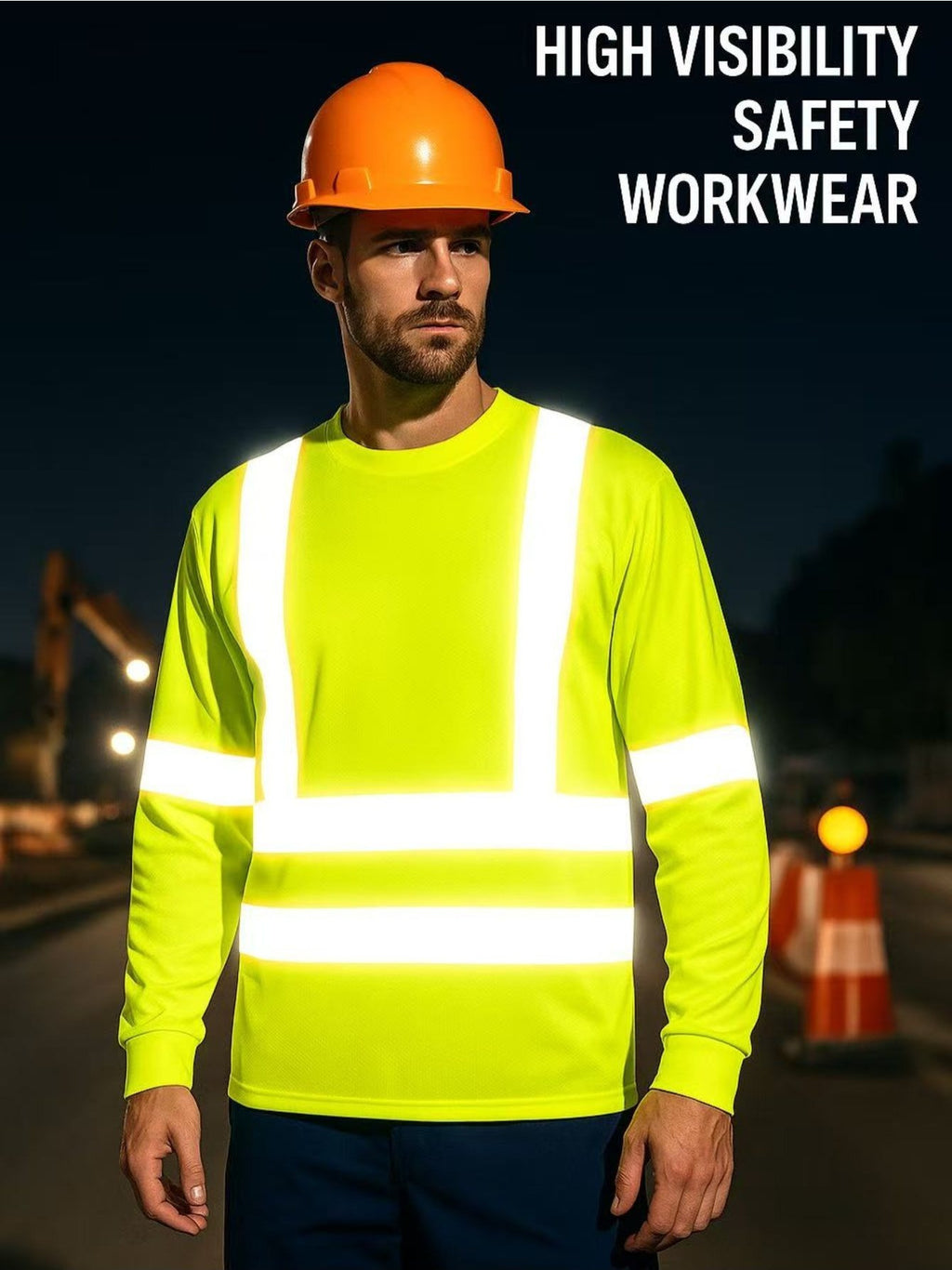 3-Pack High-Visibility Long-Sleeve Work Shirts with Reflective Stripes