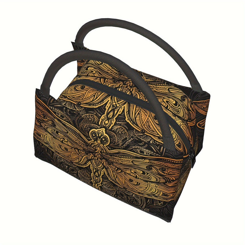 Mandala Dragonfly Insulated Cooler Bag, Reusable 11 x 6.5 x 7 Inch Lunch Carrier for Office Meals, Picnics, Beach Outings and Everyday Use