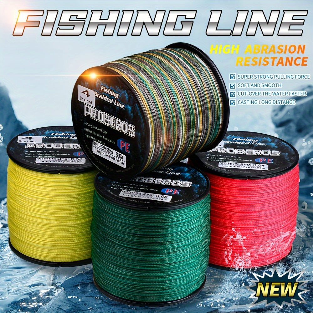 4-Strand Braided Fishing Line, 547-Yard Polyamide Spool with Abrasion Resistance, Zero Stretch and 6–80 lb Test Options for Anglers