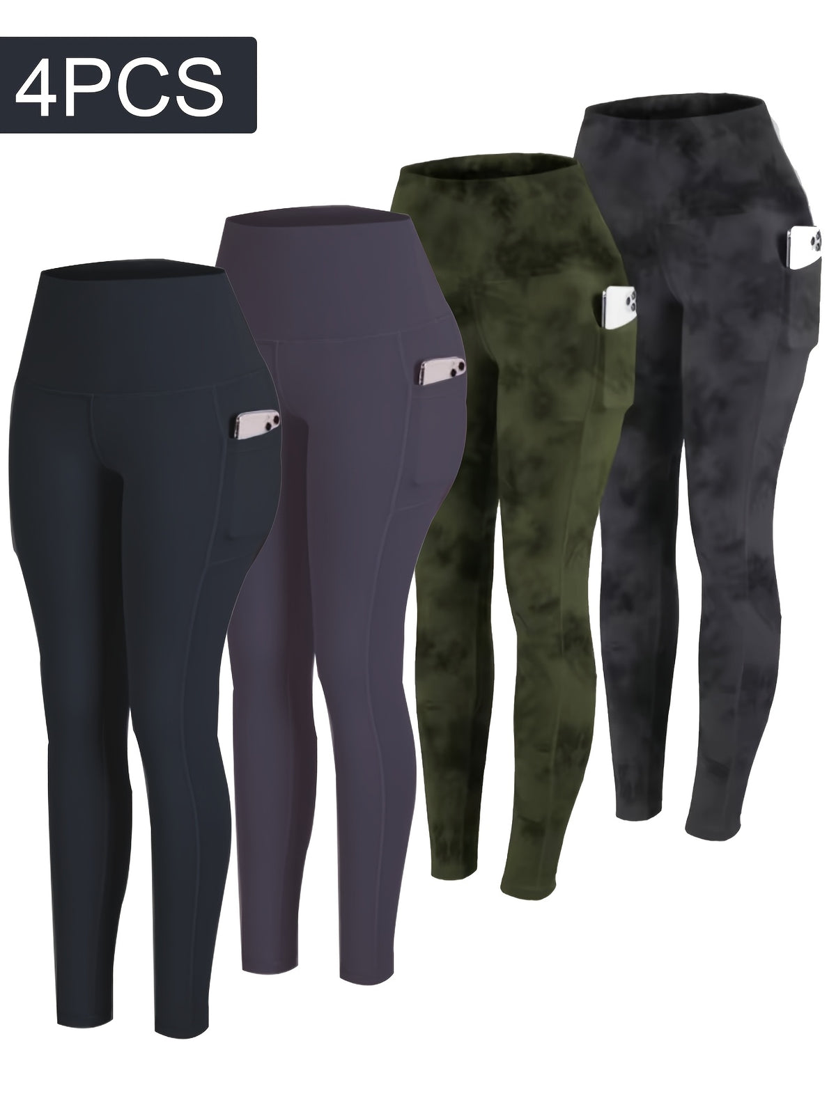 4-Pack Women's High-Waisted Capri Workout Leggings with Side Pockets, PRO-FiT Stretch Yoga and Running Pants in Mixed Color, XXL