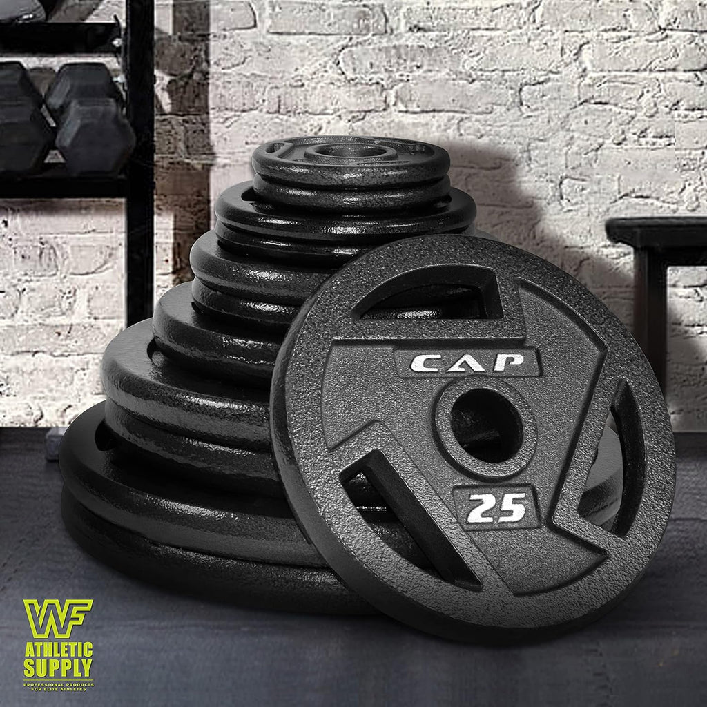 5 lb Cast Iron Weight Plates 4-Pack by CAPHAUS, Black 2-Inch Grip Plates for Compatible Bars, Home Gym Strength Training and Resistance Workouts