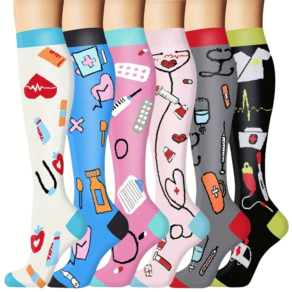 6 Pairs Unisex Mid-Calf Compression-Style Sports Socks