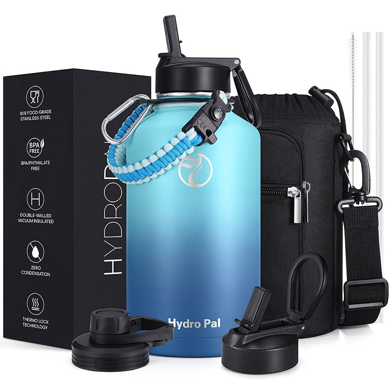64 oz Insulated Water Bottle, Large Stainless Steel Double-Wall Vacuum Hydration Jug with Carry Grip for Office, Outdoor Days and Travel in Seven Designs