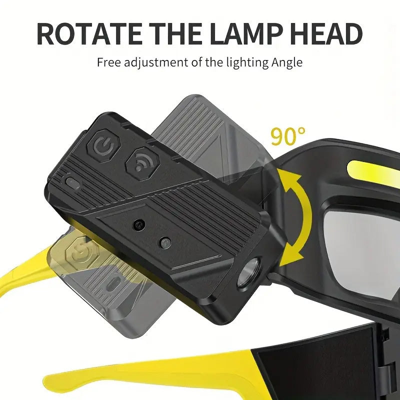 Glasses-Style LED Headlamp with Rotatable Beam, Adjustable Brightness and Independent Controls, Blue Hands-Free Light for Night Fishing and Craft Tasks
