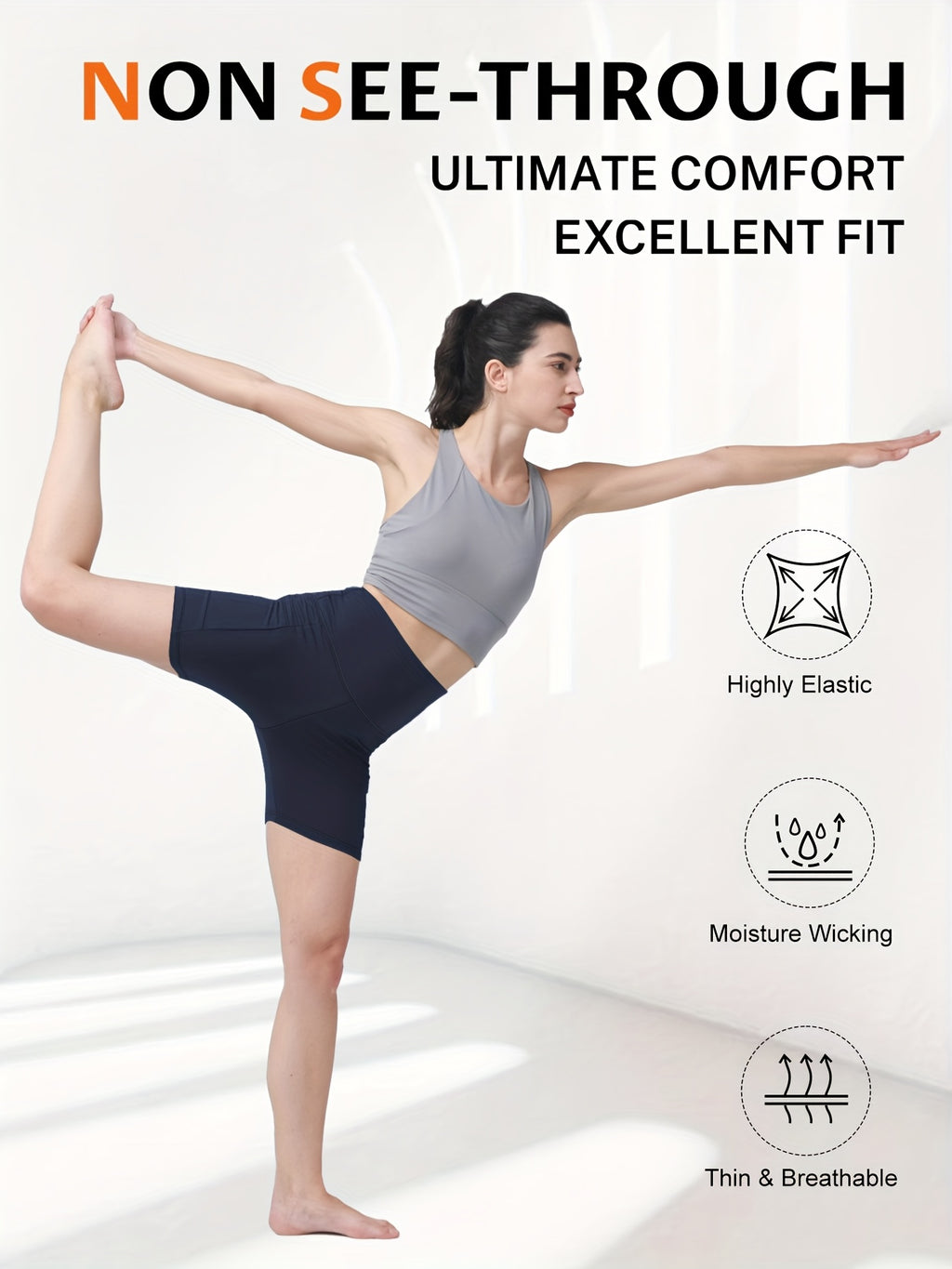 Quick-Dry Yoga Shorts for Women, High-Stretch Sports Shorts for Pilates, Running and Fitness in Dark Gray, Navy or Pink, Single Piece in Size S