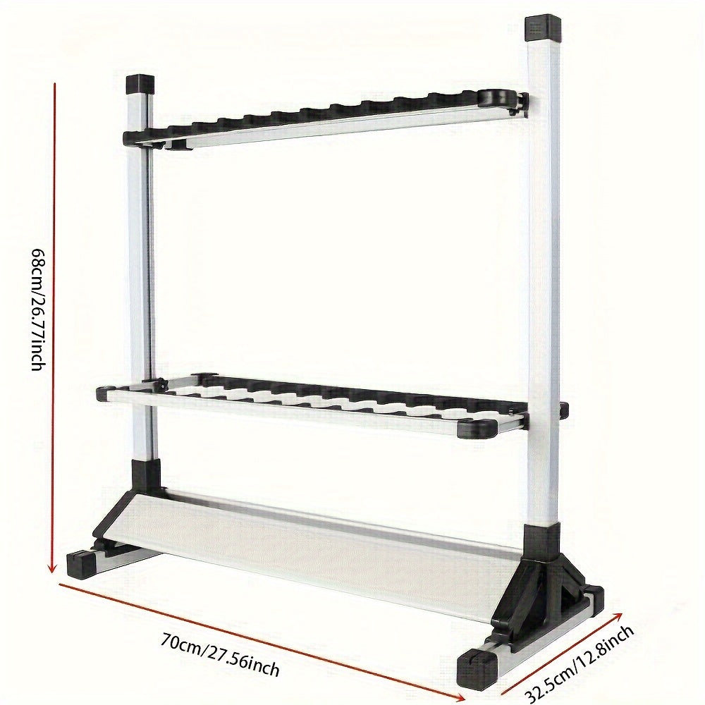 24 Rod Portable Fishing Rod Rack with Aluminum Alloy Frame, Cushioned Holders and Carry Handle for Upright Garage or Cabin Pole Storage