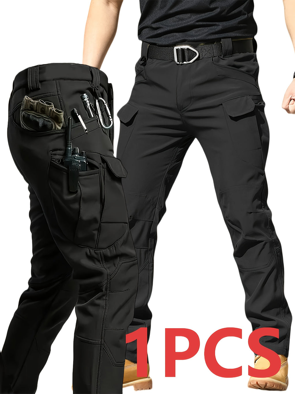 Relaxed-Fit Polyester Tactical Pants for Men with Belt Included, Lightweight Quick-Dry Multi-Pocket Trousers for Hiking, Outdoor Adventures and Work
