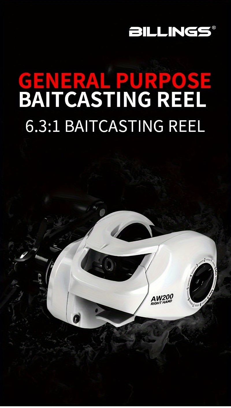 6.3:1 Baitcasting Reel AW200 Series with 18 lb Max Drag, AW200-L and AW200-R Model Options for Freshwater and Saltwater Fishing