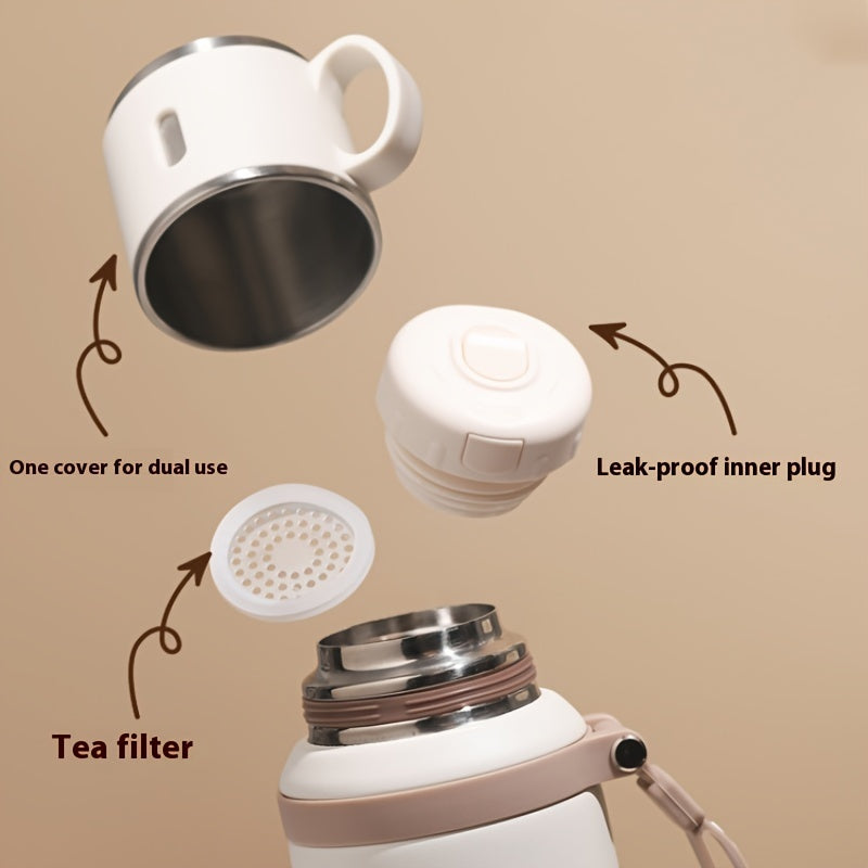 Vacuum Insulated Water Bottle 20.29 oz, 600ml 316 Stainless Steel Flask with Handled Cup Lid and Cleaning Brush Sets for Travel, Office and Outdoor Days