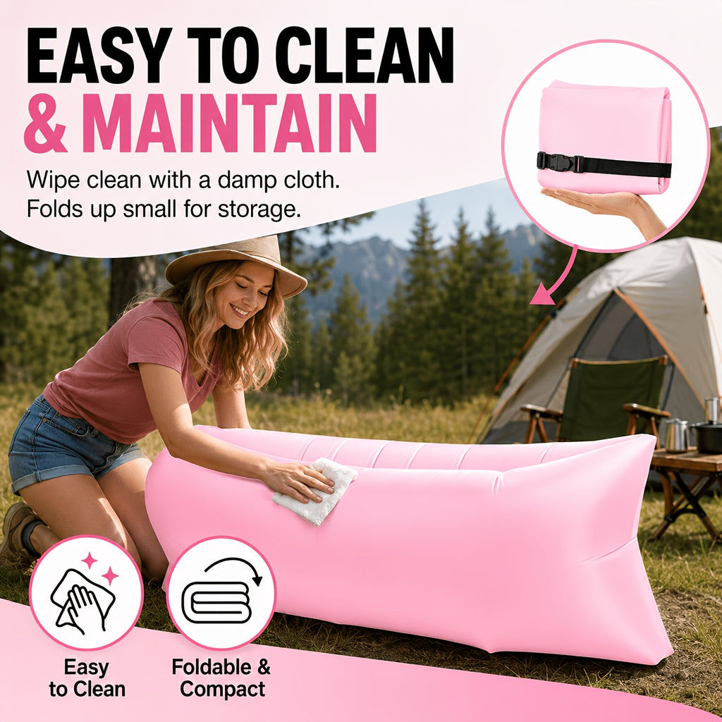 Inflatable Lounger Sofa Bed for One Person, Portable Foldable Polyester Air Cushion with Storage Bag for Camping and Beach Relaxation