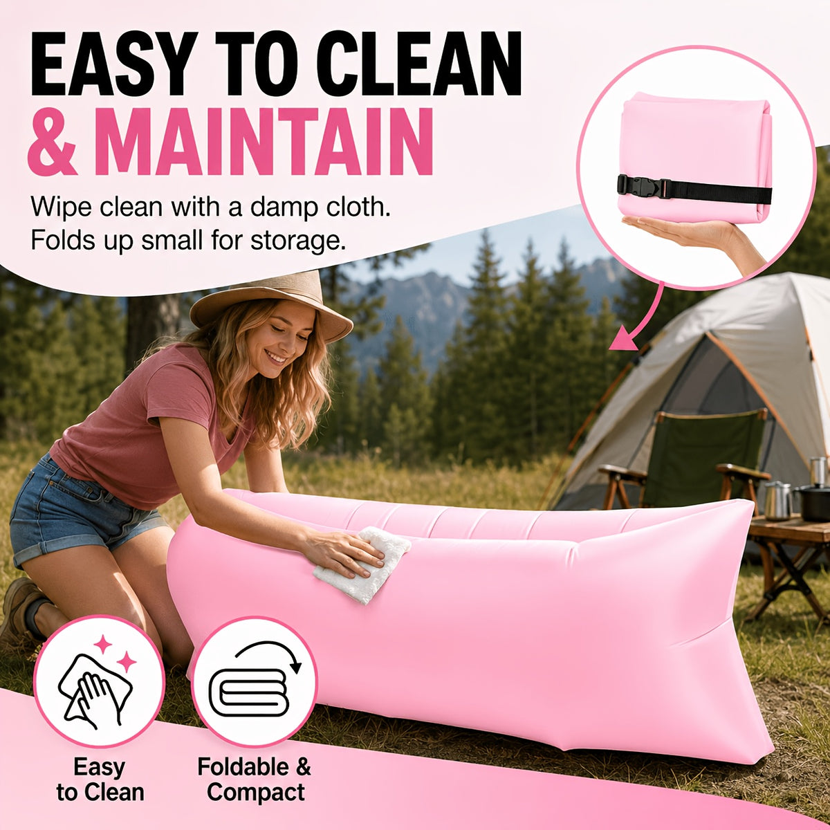 Inflatable Lounger Sofa Bed for One Person, Portable Foldable Polyester Air Cushion with Storage Bag for Camping and Beach Relaxation