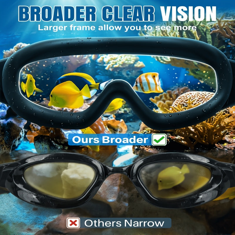 Wide-View Swimming Goggles with Mirrored Lenses, Earplugs, Nose Clip and Phone Pouch, Turquoise Blue or Lake Blue Pool and Outdoor Travel Accessory