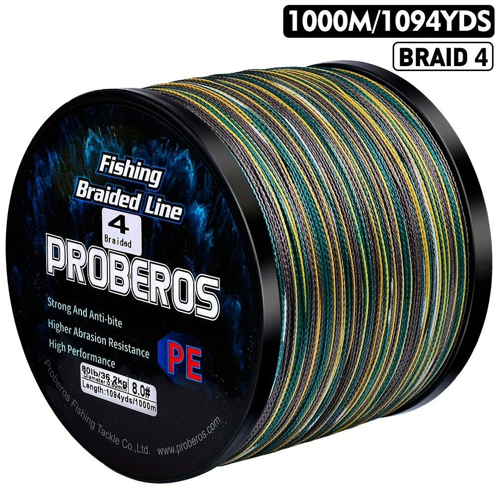 1094-Yard Braided Fishing Line with 4-Strand Construction, Abrasion Resistance and Listed Zero Stretch, 6–80 lb Test in Gray, Green and Camouflage Options