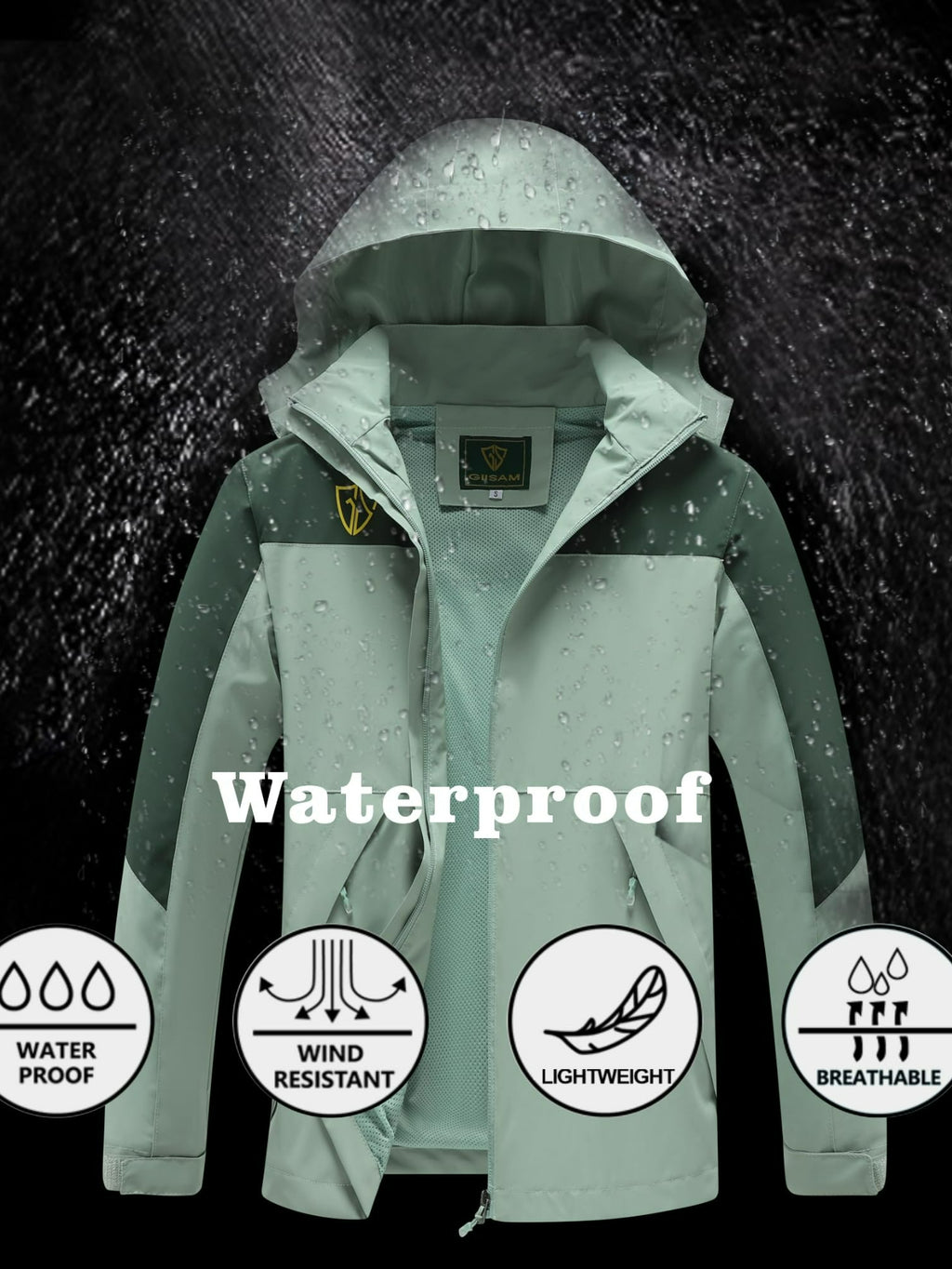 Packable Rain Jacket for Women, Lightweight Hooded Windbreaker with Mesh Lining, Detachable Hood, Adjustable Cuffs and Zipper Pockets for Light Rain