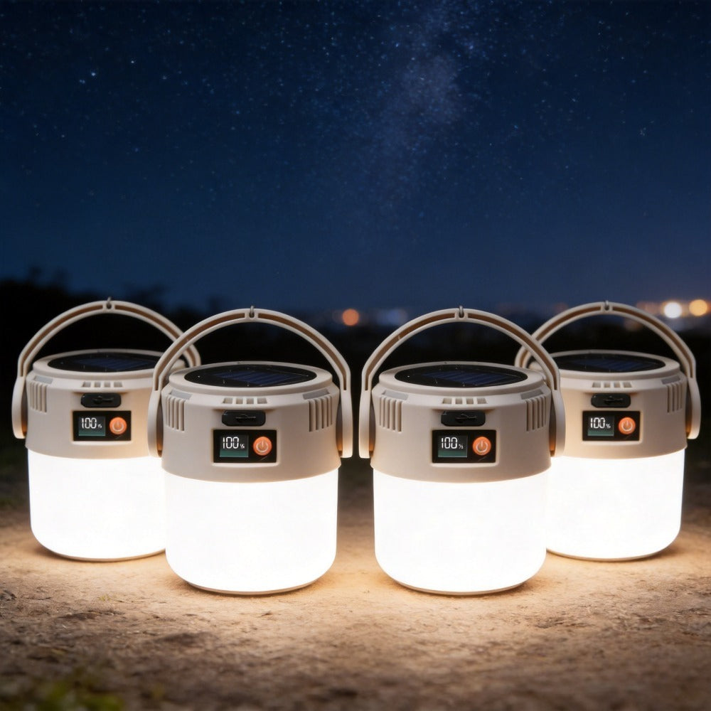 6-Mode Solar Camping Lantern with USB Rechargeable LED Light, Power Bank Function and Hanging Hook, Portable Outdoor Lamp in 2 or 4 Pack Options