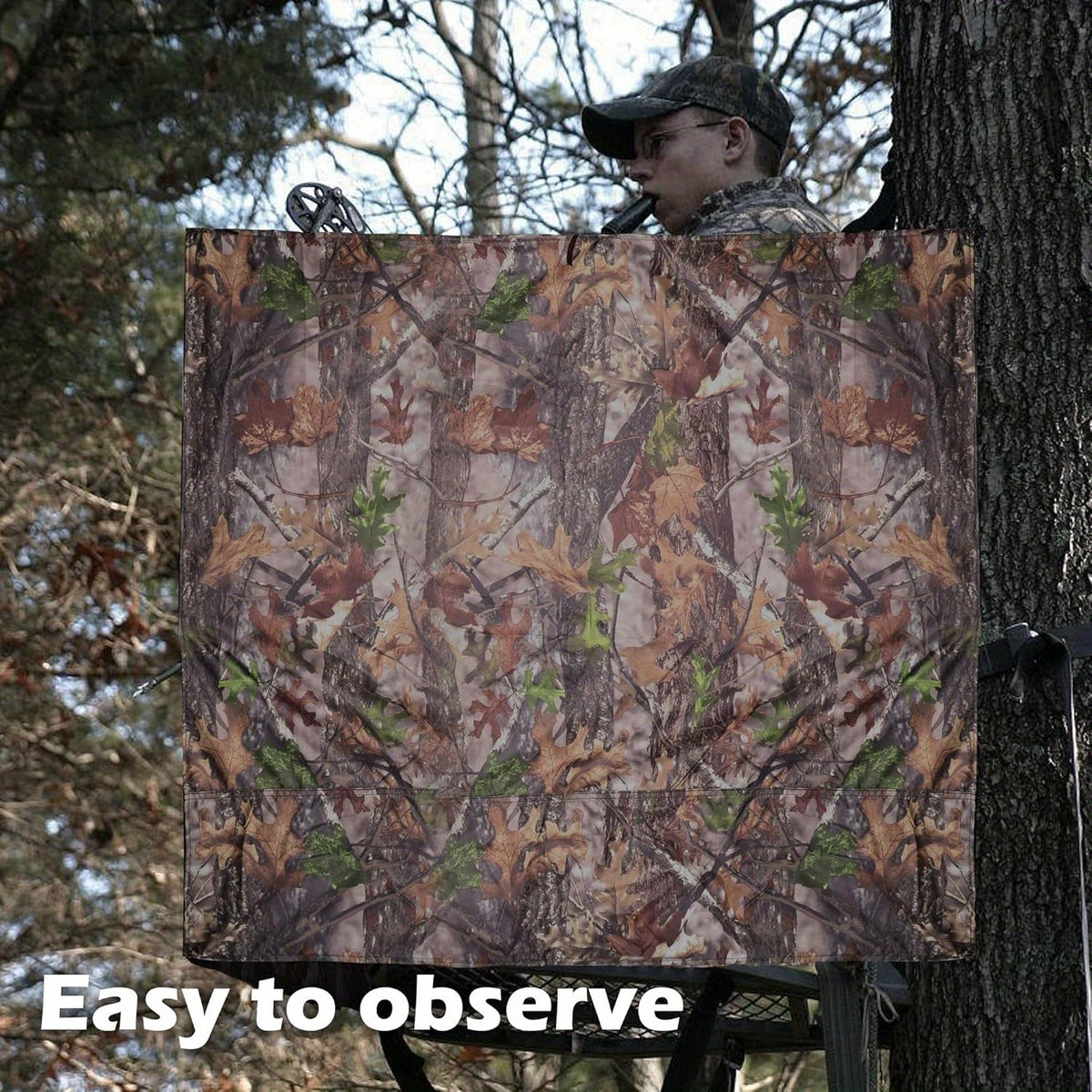 Treestand Camo Blind Cover with Zipper, Woodland Camouflage Hunting Screen for Deer and Turkey Setups, Cover Only with Frame Not Included