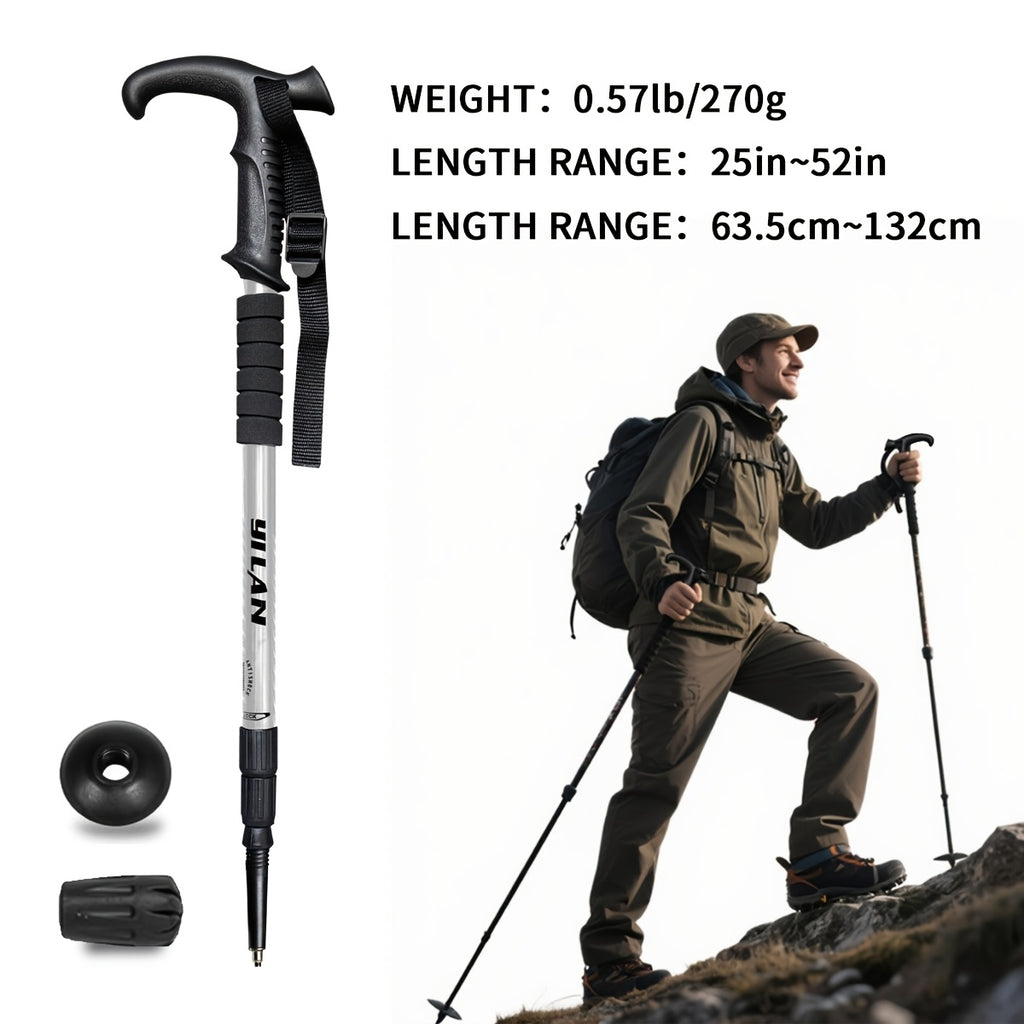 Adjustable Trekking Pole, Single 3-Section Aluminum Alloy Hiking Stick with Shock Absorption for Trails and Mountain Walks, Five Color Options