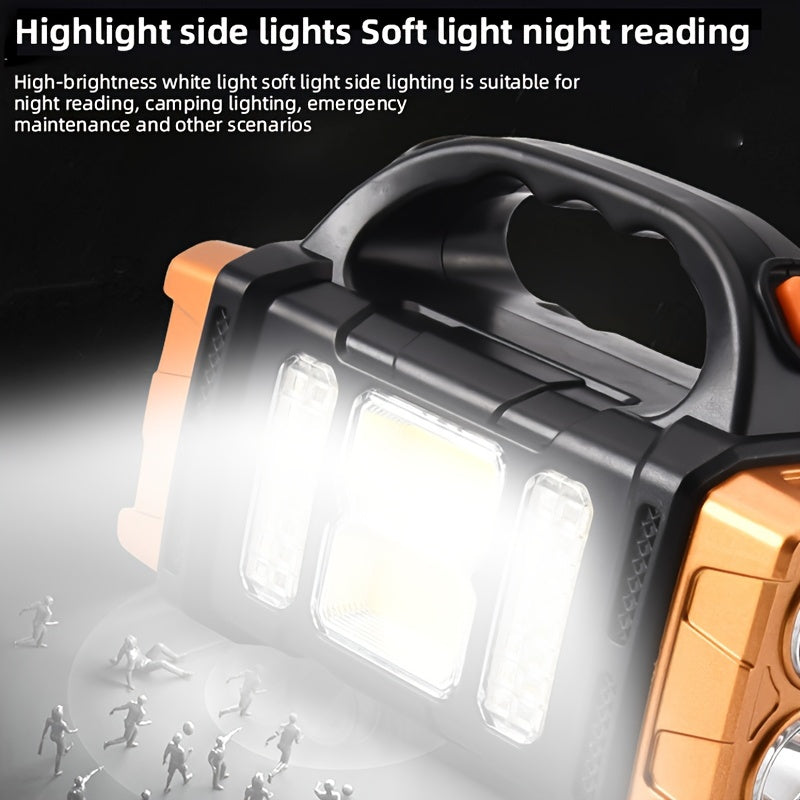 Solar Rechargeable Lantern Flashlight with 1800mAh Battery, USB Charging, 4-Mode COB Work Light & Emergency Power Bank for Camping