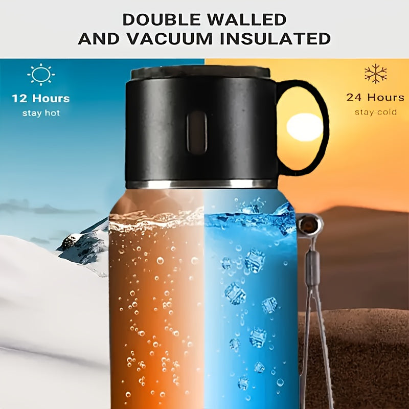 Vacuum Insulated Water Bottle 20.29 oz, 600ml 316 Stainless Steel Flask with Handled Cup Lid and Cleaning Brush Sets for Travel, Office and Outdoor Days
