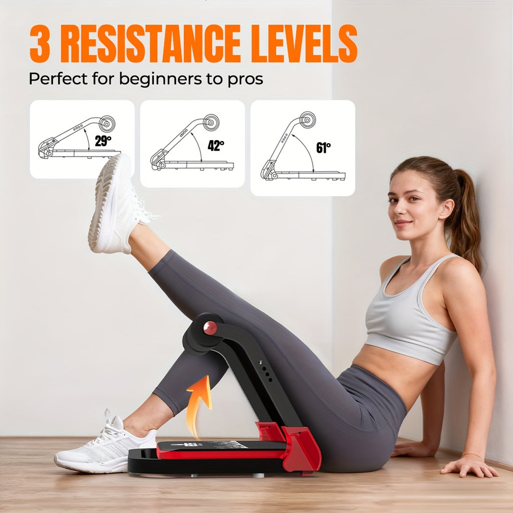 Adjustable Resistance Ab Crunch Machine for Home Gym, Foldable Core Exercise Equipment with Rebound System, Foam Cushion and Steel Frame, Blue or Black