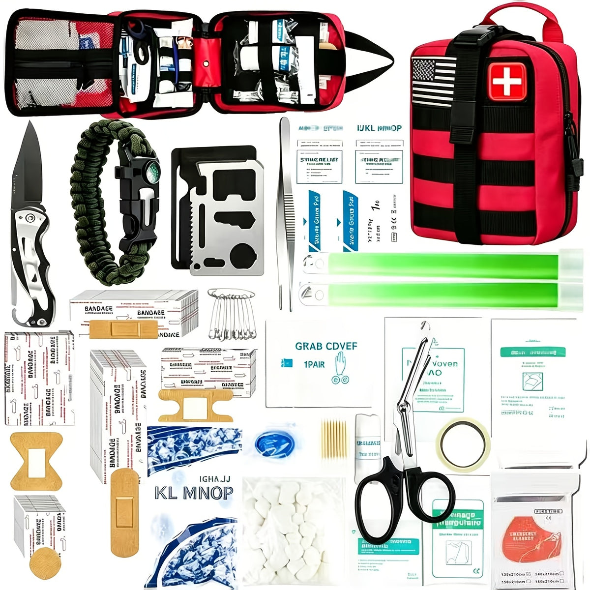 217-Piece Survival Kit with First Aid Supplies and Tools in MOLLE Storage Bag, Emergency Preparedness Set for Home and Outdoor Use
