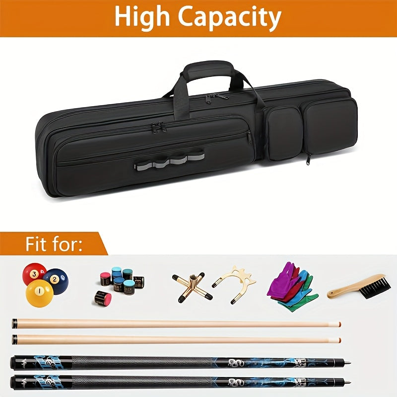 4x4 Pool Cue Case with Hidden Backpack Strap, Billiard Travel Bag Holds 4 Butts and 4 Shafts with Large Front Accessory Pockets for Gear Storage